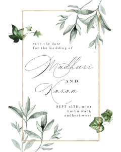 Personalized Greenery and Gold Frame Save the Date Card