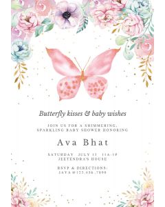 Pink Glitter Butterfly  Baby Shower Invitation