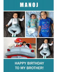 Blue Background Photo Upload Collage Birthday Card