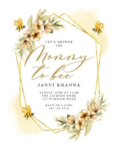 Golden Bee Frame  Baby Shower Invitation