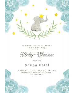 Elephant And Floral Wreath  Baby Shower Invitation