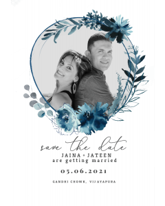 Prussian Floral Wreath Save the Date Photo Card