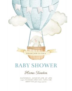 Elephant Air Balloon  Baby Shower Invitation