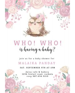 Owl Flowers  Baby Shower Invitation