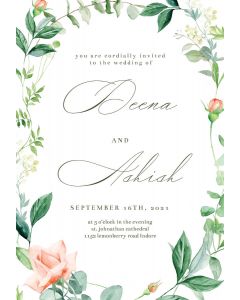 Peach And Greenery  Wedding Invitation