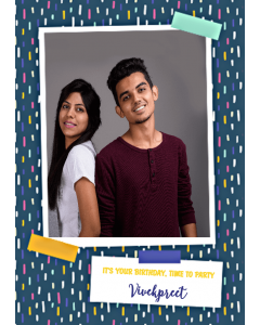 Colourful Dashes Happy Birthday Photo Card