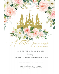 Princess Gold Castle & Roses  Baby Shower Invitation