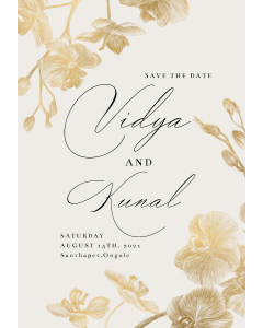 Buy Customized Gold Orchids Save Date Invitation Card