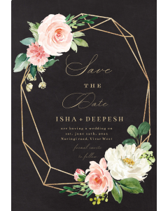 Floral Polygon Frame Save The Date Card