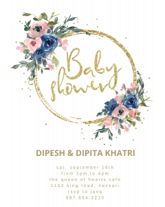 Navy & Blush Bouquet  Baby Shower Invitation