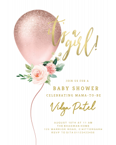 Floral Glitter Balloon Baby Shower Invitation