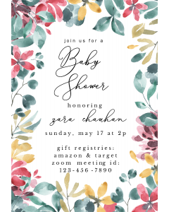 Aquarelle Floral Frame Baby Shower Invitation