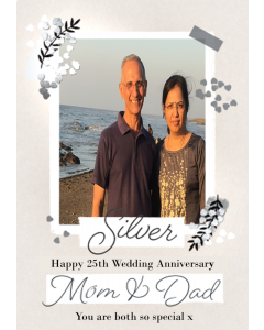 Silver 25th Anniversary Photo Upload Card For Mum & Dad