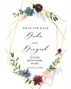 Buy Customized Geometric and Flowers Save Date Invitation Card Online