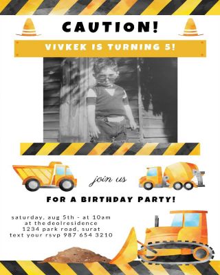 Construction  Birthday Invitation