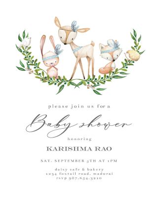 Wreath Woodland Animals  Baby Shower Invitation