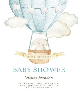 Elephant Air Balloon  Baby Shower Invitation