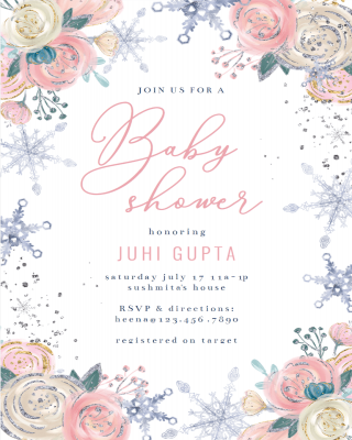 Winter Flowers Baby Shower Invitation