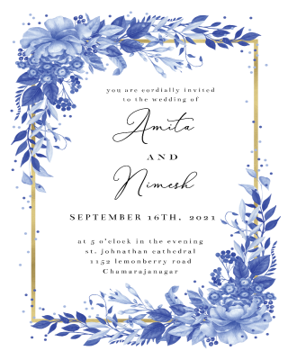 Surreal Indigo Bouquet  Wedding Invitation