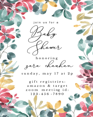 Aquarelle Floral Frame Baby Shower Invitation